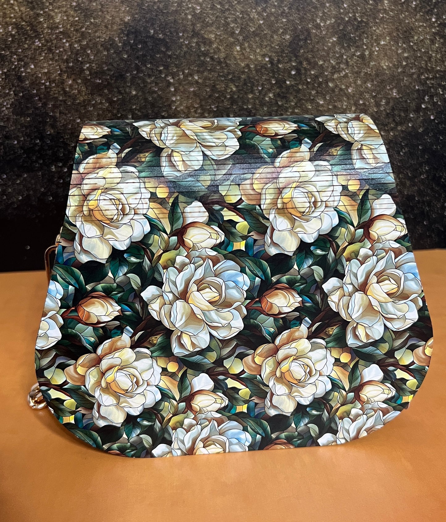 Special Occasion Purse - Sporran Style - White Floral with Green
