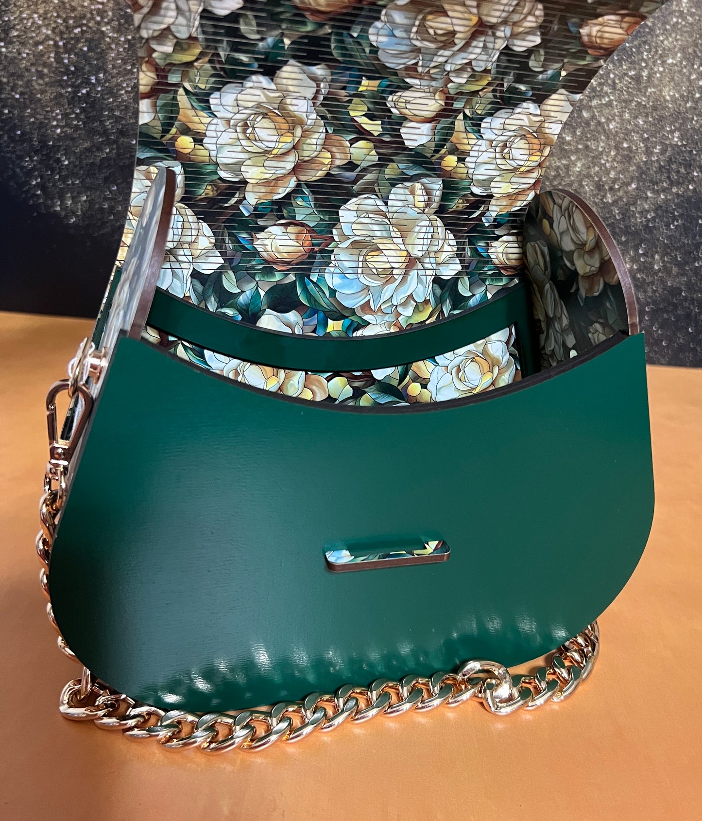 Special Occasion Purse - Sporran Style - White Floral with Green